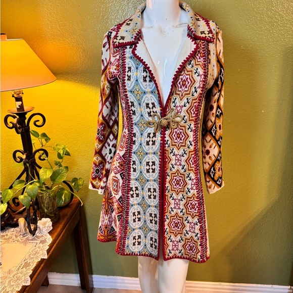 Red and White A-Line Wrap Dress with Notched Collar - Picture 1 of 17